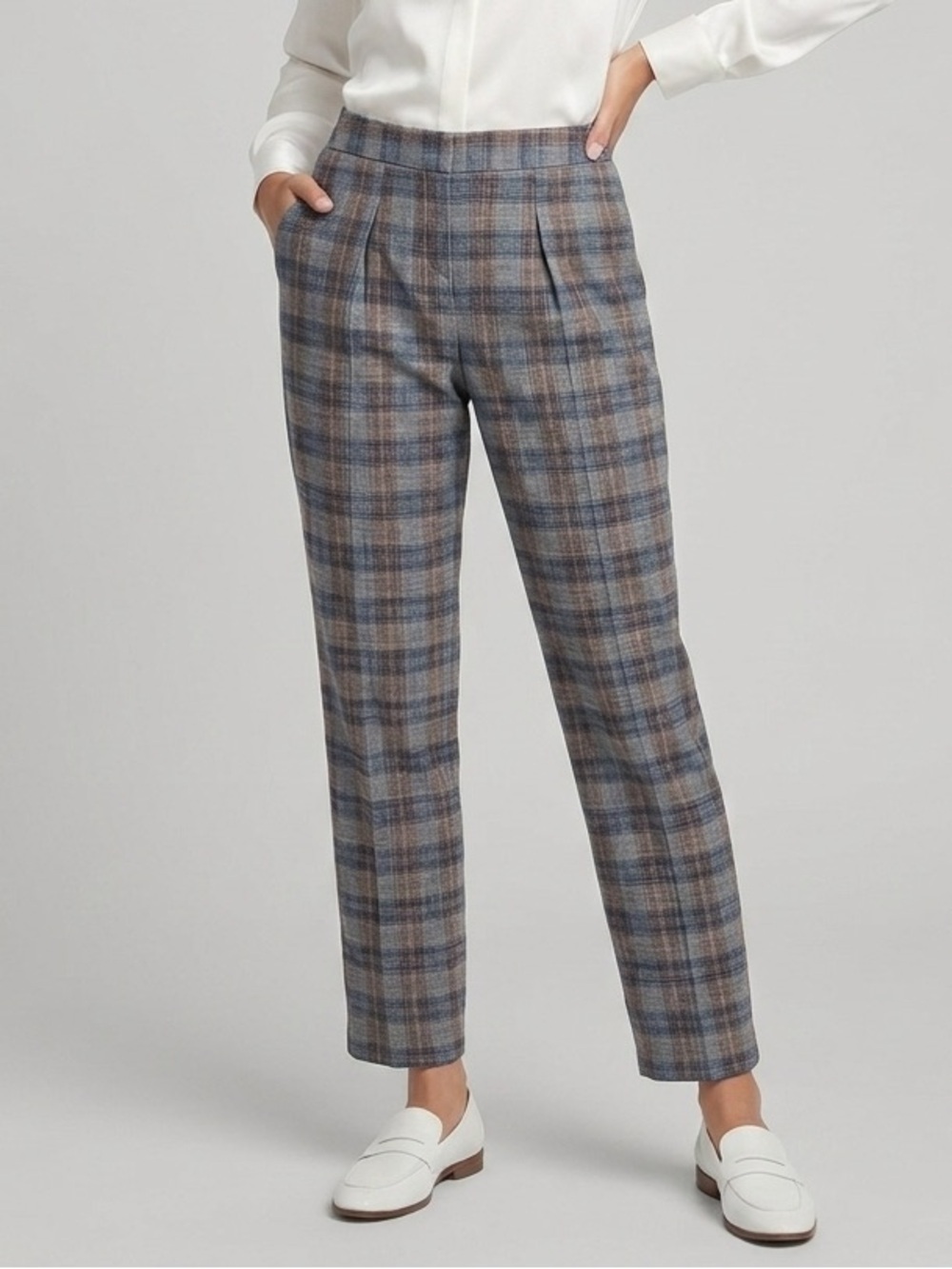 NWT Giorgio Armani Wool Silk Linen Plaid Pleated Trouser Pants Sz 48